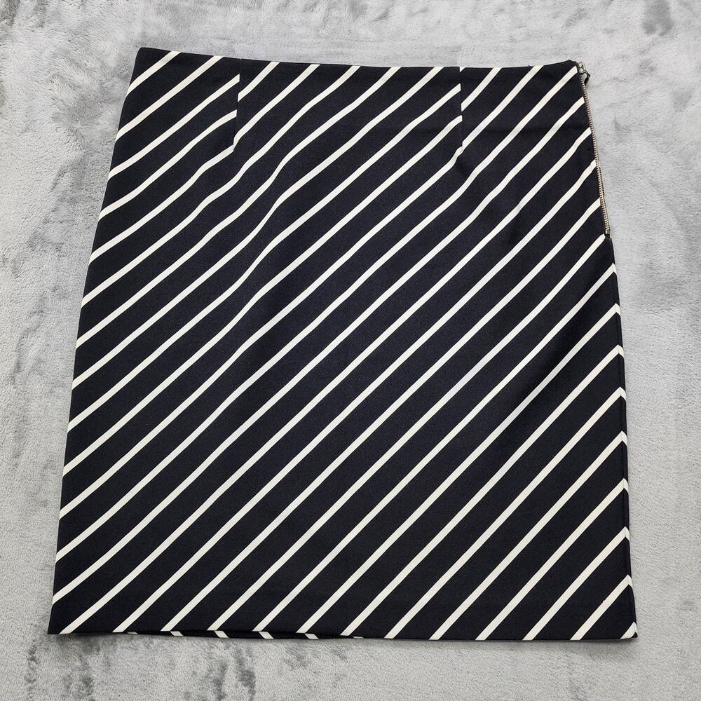 Grace Elements Skirt Women 16 Black White Striped Pencil Stretch Side Zip Preppy